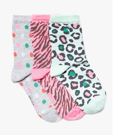 GEMO Chaussettes fille tige haute à motifs colorés (lot de 3) Vert