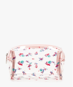 GEMO Trousse femme en vinyle transparent à motifs oiseaux Multicolore