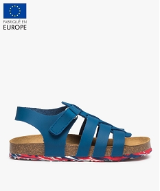 GEMO Sandales garçon à multiples brides en cuir et semelle liège bleu standard