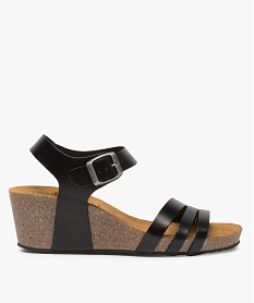 GEMO Sandales femme à brides en cuir et talon compensé noir standard