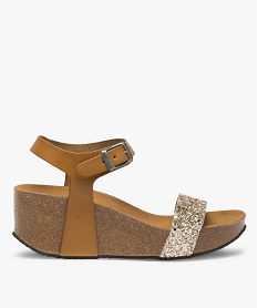 GEMO Sandales femme à semelle compensée et bride pailletée marron standard