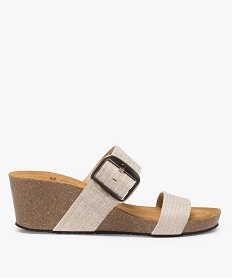 GEMO Sandales femme à talon compensé et larges brides beige standard