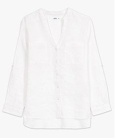 chemise femme en lin a manches retroussables blancA785701_4