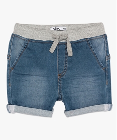 GEMO Short bébé garçon en denim avec taille en bord-côte Bleu