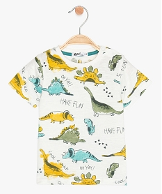 tee-shirt bebe garcon imprime dinosaures avec coton bio blancA788001_1