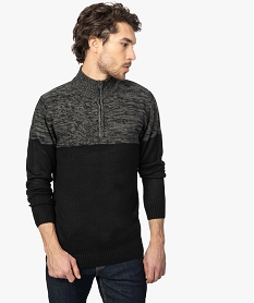 GEMO Pull homme bicolore avec col zippé noir vif