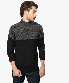 GEMO Pull homme bicolore avec col zippé Noir