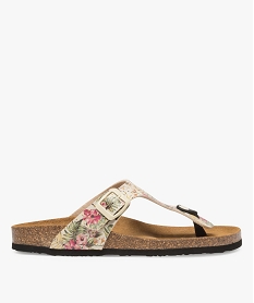 GEMO Sandales femme à entre-doigts imprimées de fleurs beige standard