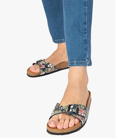 GEMO Mules femme à talon plat et bride ajustable Bleu