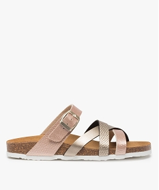GEMO Sandales femme mules plates à brides métallisées dore