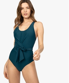 maillot de bain femme une piece avec ceinture a nouer bleuA791601_1