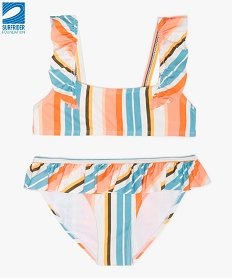 GEMO Maillot de bain fille 2 pièces à volants et rayures -  Gémo x Surfrider Imprimé