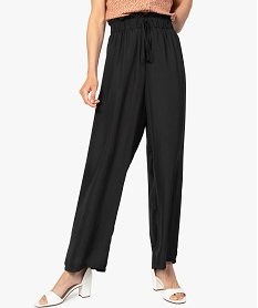 GEMO Pantalon femme coupe large avec taille froncée élastiquée Noir