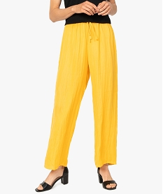 pantalon femme coupe large avec taille froncee elastiquee jauneA796001_1