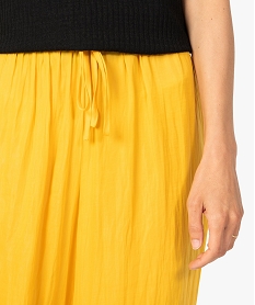 pantalon femme coupe large avec taille froncee elastiquee jauneA796001_2