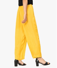 pantalon femme coupe large avec taille froncee elastiquee jaune pantalonsA796001_3
