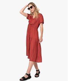 GEMO Robe femme midi à manches courtes en satin Rose