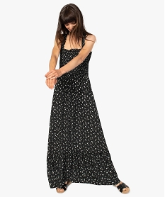 GEMO Robe femme longue avec buste smocké et bretelles croisées Imprimé