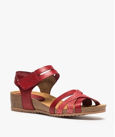 sandales confort femme avec fermeture scratch rouge sandales plates et nu-piedsA798501_2
