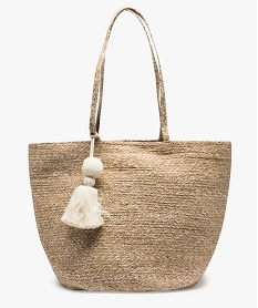 GEMO Sac femme en jute avec fil pailleté avec pompon amovible Beige