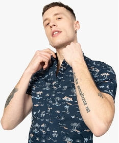 chemise homme imprimee all over a manches courtes motif palmiers bleuA799401_1