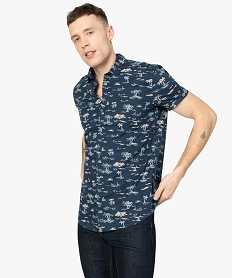 chemise homme imprimee all over a manches courtes motif palmiers bleuA799401_2