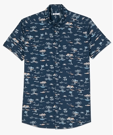 chemise homme imprimee all over a manches courtes motif palmiers bleuA799401_4