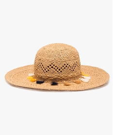 chapeau femme en paille a larges bords avec pompons colores brunA801101_1