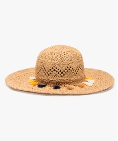 GEMO Chapeau femme en paille à larges bords avec motifs fantaisie Brun