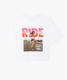 GEMO Tee-shirt fille crop top imprimé skate blanc standard