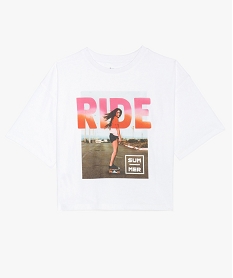 GEMO Tee-shirt fille crop top imprimé skate Blanc