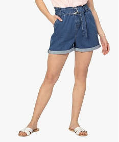 GEMO Short en jean femme large à taille haute Gris