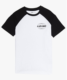 GEMO Tee-shirt garçon avec manches courtes contrastantes Blanc