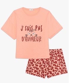 GEMO Pyjashort fille 2 pièces avec motif chat (tee-shirt + short) Orange
