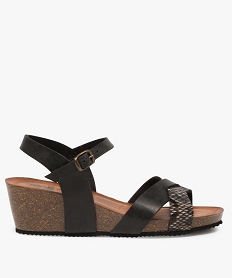 GEMO Sandales femme à talon compensé et brides croisées noir standard