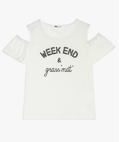 GEMO Tee-shirt fille à manches courtes avec épaules dénudées blanc standard