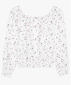 GEMO Blouse fille à motifs jeu de cartes avec bas smocké Blanc