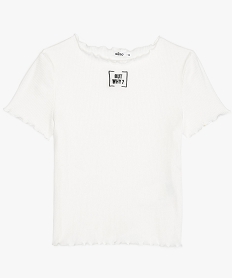 GEMO Tee-shirt fille en maille côtelée avec broderie blanc standard