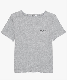 GEMO Tee-shirt fille en maille côtelée avec broderie Gris