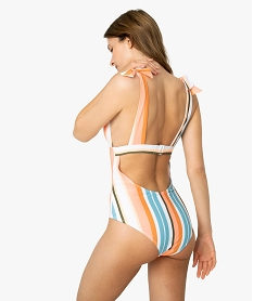 maillot de bain femme une piece en polyester recycle - gemo x surfrider imprime maillots de bain triangleA819101_3