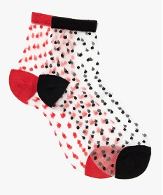 GEMO Chaussettes femme en voile transparent à pois (lot de 2) Rouge