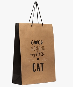 sac cadeau en papier kraft recycle imprime chat et message brunA824401_1