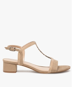 GEMO Sandales femme à petit talon et brides fines beige standard
