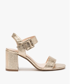 GEMO Sandales femme unies à talon carré et bride à boucle dore