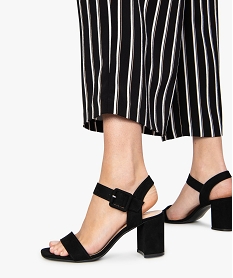 GEMO Sandales femme unies à talon carré et bride à boucle noir standard
