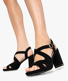 GEMO Sandales femme en suédine unie et talon carré noir standard