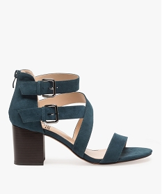 GEMO Sandales femme à talon à brides unies en suédine bleu standard