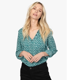 GEMO Blouse femme fluide à motifs et col v à boutons Imprimé