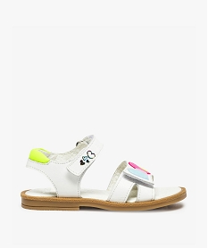 GEMO Sandales fille en cuir avec détails fluo Blanc