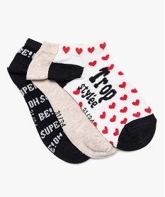 GEMO Chaussettes fille ultra courtes à message (lot de 3) Rouge